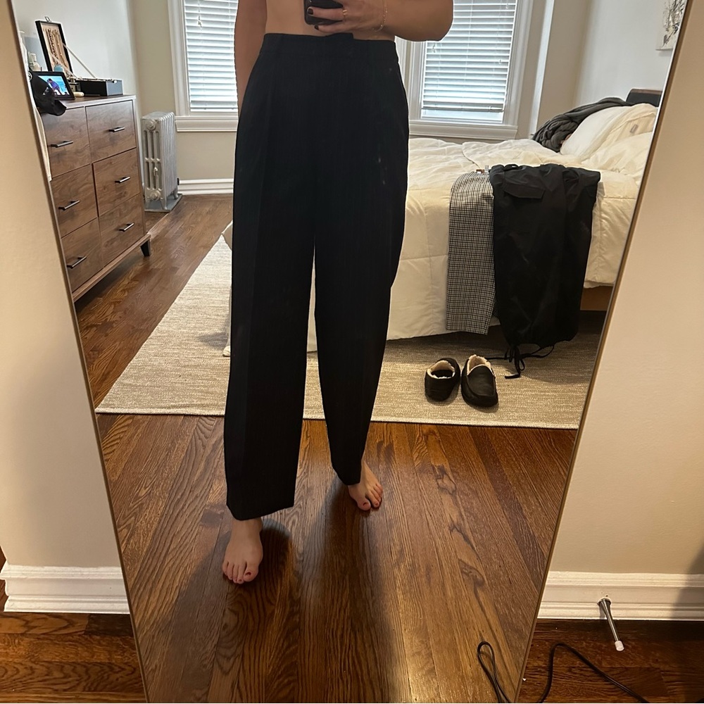 NWOT Iris & Ink Navy Blue Striped Wool Trousers